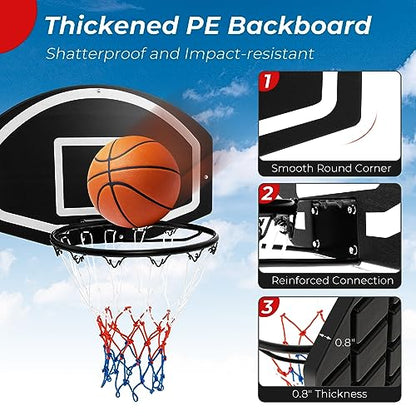 Goplus Wall Mount Basketball Hoop, 28.5’’ x 18’’ Large Backboard with 17’’ Rim, Shatter-Proof Backboard, All-Weather Net, Door Wall Mounted Indoor Outdoor Basketball Playset for Backyard