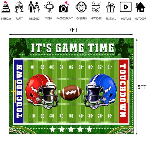 Football Field Backdrop Football Stadium Green Lawn Photography Background Rugby Ball Sports Themed Decor Banner Touchdown Sport Party Supplies for Birthday Baby Shower 7x5ft FULC04 - size: 7x5ft