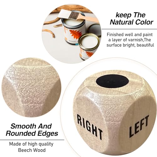 Left Right Cen-TER Game Dice 1 Inch Wooden Dice with Drawstring Bag, Easy to Store and Carry Around, Convenient for Travel (3 pcs)