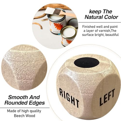 Left Right Cen-TER Game Dice 1 Inch Wooden Dice with Drawstring Bag, Easy to Store and Carry Around, Convenient for Travel (3 pcs)