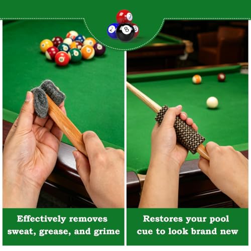Tuhangcc 12PCS Complete Pool Table Brush Set All-in-One Cleaning Kit with 2 Sizes Wooden Brushes Lint Roller 2 Refills Plush Glove 4 Cue Sponges Suede Cloth Waterproof Storage Bag for Billiard Rooms