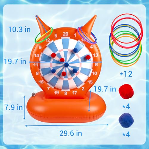 Kids Pool Toys Games, 2-in-1 Inflatable Dart Board Ball and Ring Toss Water Game, Fun Summer Swimming Pool Party Beach Lawn Outdoor Camping Party Float Games for 3-12 Yrs Boys Girls Teen Adult Family