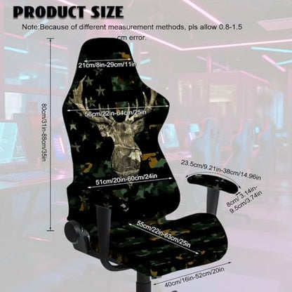 Deer American Flag Camouflage Print Gaming Chair Cover 4 PCS Stretchable Washable Computer Chair Seat Slipcovers Fits Office Chairs Racing Gamer Chair Covers - color: Deer American Flag Camouflage
