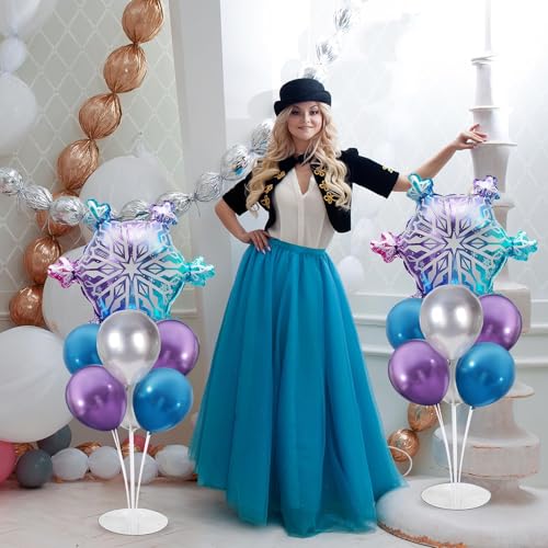 Snow Birthday Party Balloons Stand Kit 2 Sets With Snowflake Foil Balloons for Winter Wonderland Girl Princess Birthday Party Themed Decorations - Balloon Centerpiece for Tables - style: Snow