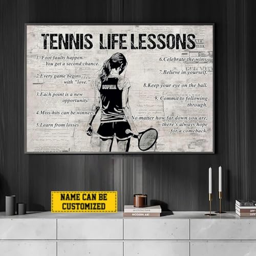 CENOVACY Personalized Tennis Life Lessons Canvas, Custom Tennis Poster Wall Art, Inspirational Tennis Gift For Girl Woman Players - color: Design 10