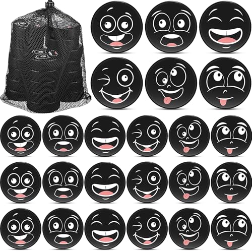 Wettarn Foam Ice Hockey Pucks 3" Mini Knee Indoor Emotions Faces Hockey Pucks with Mesh Bag for Practicing and Training Party Favors Birthday Fun Gift Decoration - color: Black, size: Emotion