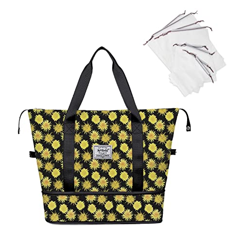 NPBAG Women Travel Duffel, Multi Functional Large Expandable Weekender Carry-on Tote, Gym Workout Overnight Bag, Mommy Hospital Bag for Labor and Delivery - color: Basic-Chrysanthemum, style: Basic Version