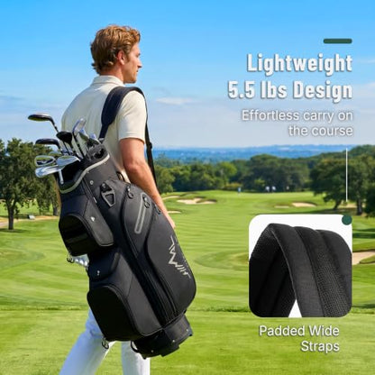 uniHimal Golf Cart Bag, 15 Way Organizer Divider Top with Handles | 15 Separate Compartments,Extra Storage Pockets,Rain Cover,Comfortable carry handles,Tough Abrasion‑Resistant Materials - color: Black