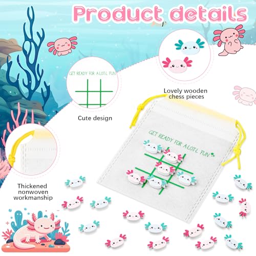 Sotiff 36 Set Tic Tac Toe Games Bulk Axolotl Party Favors Axolotl Tic Tac Toe with Bag Animal Birthday Party Gifts Classroom Exchange Gifts Outdoor Indoor Activities - style: Axolotl