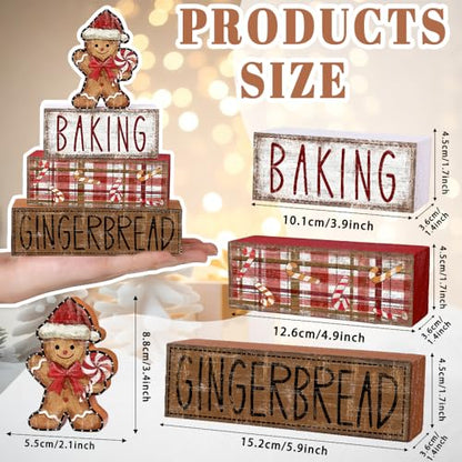 DIYDEC 4Pcs Christmas Table Decoration Gingerbread Man Wooden Block Sign Christmas Tiered Tray Decor Centerpiece Decorative Sign for Xmas Holiday Tabletop Coffee Fireplace Shelf Desk Party Decor - style: Gingerbread Man