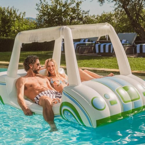 FUNBOY Giant Inflatable Luxury Golf Cart Pool Float, Two Cup Holders, Removable Fringe Shade, Float for Summer Pool Party and Entertainment - color: White