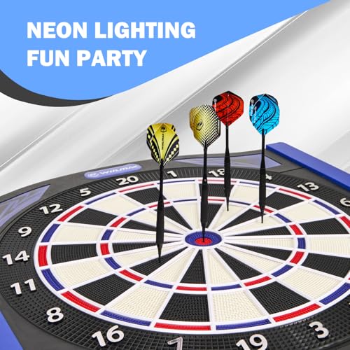 Electronic Dart Board with LED Sidelamp, Laser Toe Line, Digital Electronic Soft Tip Dartboard Set, Over 350 Variations, Includes 12 Darts, Suitable for Batteries/Adapters - color: Blue - Side Lights