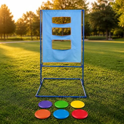 Disc Toss Game, Outdoor for Beach Adults, Portable Metal Frame for Tailgate Family Entertainment - style: 6 soft frisbees (6.4CM) + targ