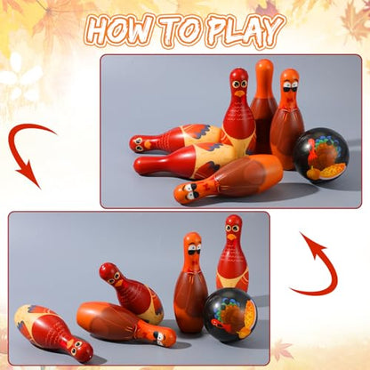 Libima 12 Pcs Thanksgiving Bowling Set Thanksgiving Gifts Fall Holiday Party Games Toddler Turkey Bowling Set 10 Soft Foam Bowling Pins 2 Bowling Balls Set Toy Bowling Set for Kids Fall Party Favors
