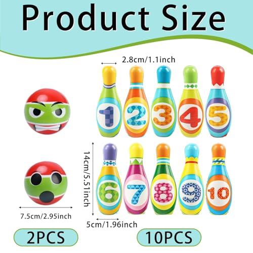 Yositochuan Kids Bowling Set Toy - 10PCS Soft Numbered Pins & 2 Foam Balls for Toddler Boys Girls Age 3-5, Indoor Outdoor Sports Game, Preschool Learning Toy, Birthday Gift for Ages 3 4 5 6