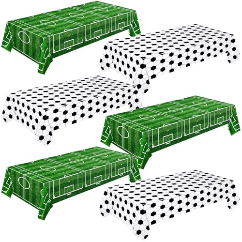 Mixweer 6 Pcs Soccer Tablecloths Soccer Birthday Party Decorations 54 x 108 Inch Sports Plastic Table Cover for Sports Ball Theme Outdoor Picnic Party Supplies