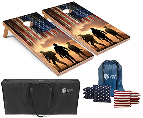 Tailgating Pros American Themed Lightweight Corn Hole Board Set w/Bean Bags and Carrying Case - 4'x2' Cornhole Toss - color: Three Soldiers