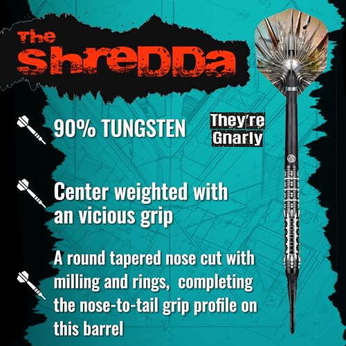 Shot! - Gnarly Shredda 90% Tungsten Soft Tip Darts Set Center Weighted for Electronic Dartboard 20gm, Professional Soft Tip Darts Set for Electronic Dartboard Made in New Zealand