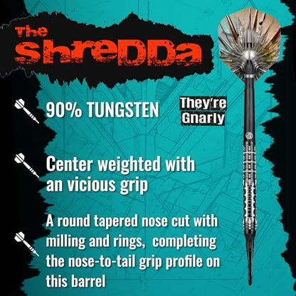 Shot! - Gnarly Shredda 90% Tungsten Soft Tip Darts Set Center Weighted for Electronic Dartboard 20gm, Professional Soft Tip Darts Set for Electronic Dartboard Made in New Zealand