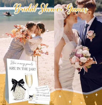 Guess How Many Cards, Bridal Shower Decorations, Guess How Many Pearls Are in the Jar, Party Games & Activities, 50 Cards and Sign - size: pearl