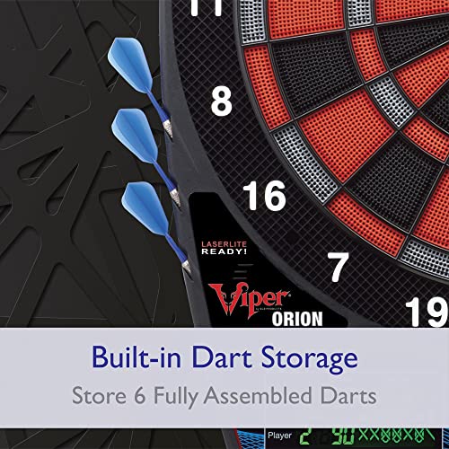 Viper Orion Electronic Dartboard, 15.5 in Regulation Target, 43 Games, Dual LCD Displays, 8 Players, 6 Darts Included, Black