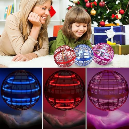 2 Pack-2025 Upgraded Flying Orb Ball Toy, Hover Boomerang Ball Spinner Mini Drone - Magic Floating Galactic Fly Spinning Orb, for Boys Girls and 6-12 Age Kids - color: Blue+red