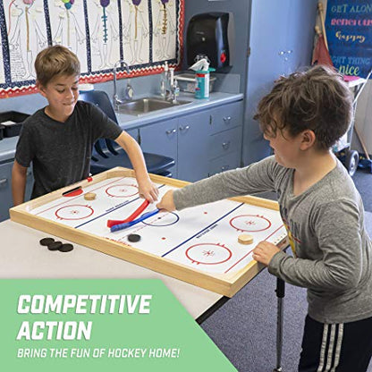 GoSports Hockey Ice Pucky Wooden Table Top Hockey Game for Kids & Adults - Includes 1 Game Board, 2 Hockey Sticks & 3 Pucks