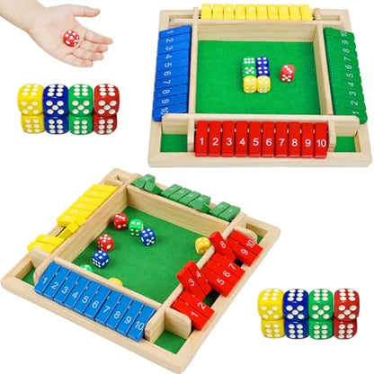 2 Pack Shut the Box Game, 2-4 Play Wooden Dice Math Games for Adults and Kids, Shut the Box Board with 8 Dices for Classroom, Home, Party, Pub