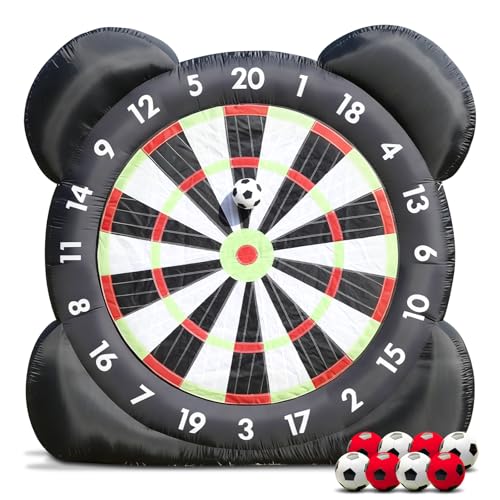 Large Inflatable Soccer Darts Game | 10FT Kick Target Board with 8 Soccer Balls | Outdoor Party Games for Kids & Adults | Backyard Fun, Camping, Gym Class & PE Equipment