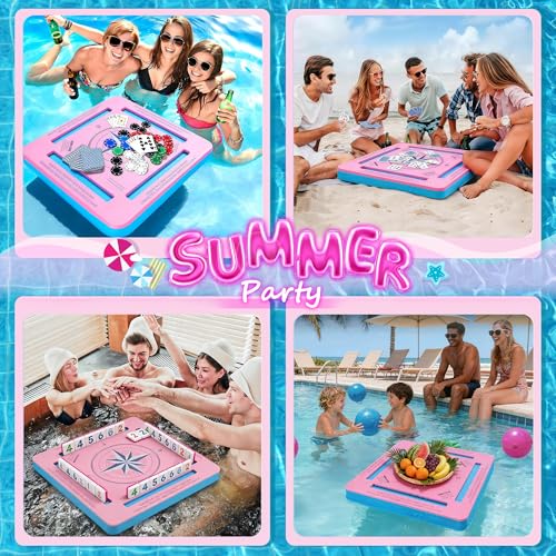 Floating Game Table for Pool, 19x19 Waterproof EVA Foam Card Table with Tile Slots, Portable Lightweight Pool Table for Mahjong, Dominoes & Poker, Travel Game Rack for Pool Party