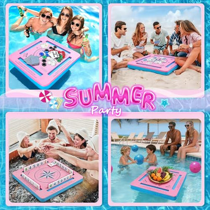 Floating Game Table for Pool, 19x19 Waterproof EVA Foam Card Table with Tile Slots, Portable Lightweight Pool Table for Mahjong, Dominoes & Poker, Travel Game Rack for Pool Party