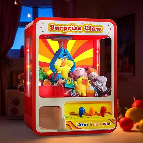 JOYIN Claw Machine Arcade Toy with LED Light & Adjustable Sound, Rechargable Dispenser Toys Mini Vending Machine for Kids, 24 Pack Mini Animal Plush Toy Assortment (24 Units 3" Each), Animals Keychain