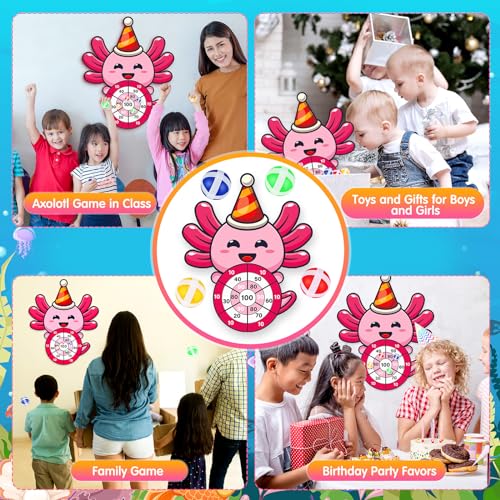 HyDren Axolotl Party Game 31x24 Dart Board with 12 Sticky Balls Axolotl Party Favors Birthday Decor Gift for Indoor Outdoor Game - style: Axolotl