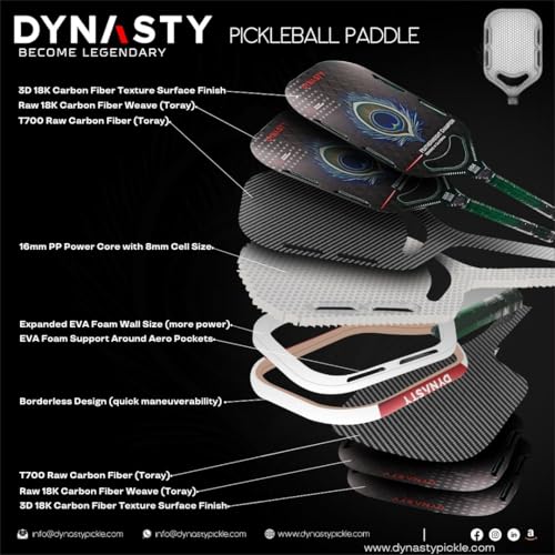 Dynasty Heavyweight/Feather T700 Triple-Layer Raw Carbon Fiber + Friction Surface 16mm Aero *Gen 3.5 All-Court Power Pickleball Paddle* / Hall of Famer 18K *Control+Spin* - color: Featherweight 3D 18K Peacock