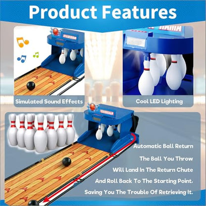 Electronic Bowling Alley Game with LED Electronic Scoreboard, Indoor Bowling Ball Sports Game Console with Automatic Reset, Simulation Sound Effect, for Home Party Family Bonding Activities. 2M - size: 2M