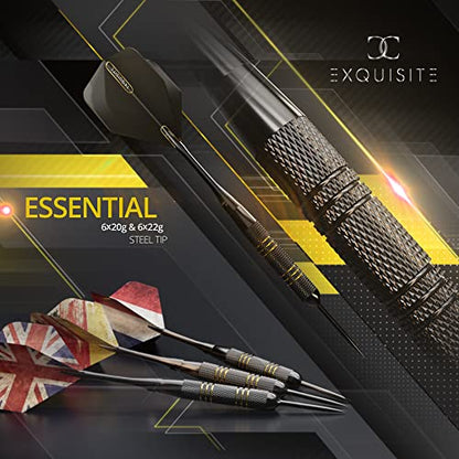 CC-Exquisite Darts Set | Professional 12 X 20/22g Metal Tip Darts | Steel Tip Darts with 24 Flights & 18 Aluminum shafts + Dart Tool, Rubber O-Rings - color: Gold & Black