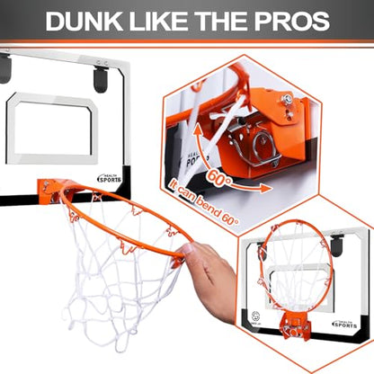 Mini Basketball Hoop Over The Door - Wall Mounted Basketball Hoop Set with Complete Accessories - Basketball Toys Gifts for 6 7 8 9 10 11 12 Year Old Boys