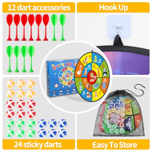 29" Large Dart Board for Kids,with 24 Sticky Balls+12 Sticky Darts,Indoor/Sport Outdoor Fun Party Play Game Toys,Birthday for 3 4 5 6 7 8 9 10 11 12 Year Old Boys Christmas Girls - style: 29in-2in1-Purple 100 Scores Target With 24 balls 12 darts