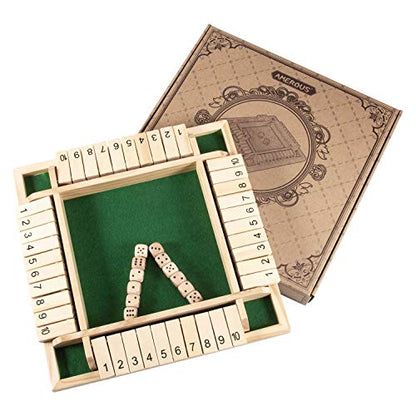 AMEROUS 12 Inches Shut The Box Family Game (1-4 Players), 4 Sided Large Wooden Number Dice Board Game with 12 Dices and Shut The Box Rules for Kids, Adults - size: 12 inches