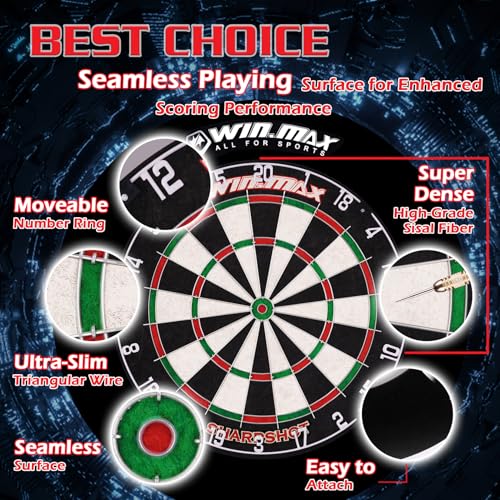 WIN.MAX Dart Board - Bristle Steel Tip Dartboard for Adults Bristle Steel Tip Dart Board Set with 12 Darts Metal - style: Dart Board with Surrond Backboard