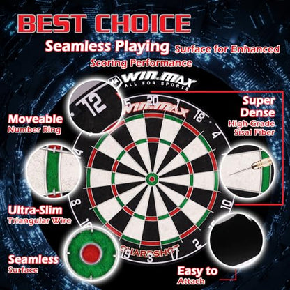 WIN.MAX Dart Board - Bristle Steel Tip Dartboard for Adults Bristle Steel Tip Dart Board Set with 12 Darts Metal - style: Dart Board with Surrond Backboard