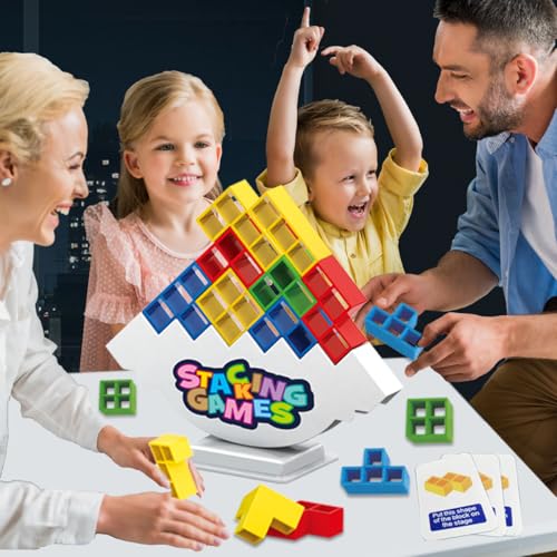 iuuoi 64 PCS Tetra Board Game for Kids and Adults, Balance Stacking Game for 2 Players+ Party, Family and Friends,Tower Stack Team Building Blocks Toy