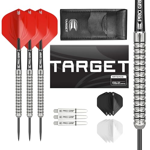 Target Darts Artemis Tungsten Steel Tip Dart Set, 21G/22G/23G/24G/25G/26G | Artemis Original | Artemis K-Flex Integrated Flight & Shaft | Professional Accessories Dart Kit, Dart Wallet Included - size: 25G, style: ARTEMIS ORIGINAL