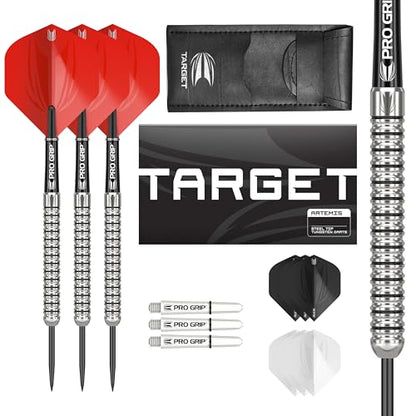 Target Darts Artemis Tungsten Steel Tip Dart Set, 21G/22G/23G/24G/25G/26G | Artemis Original | Artemis K-Flex Integrated Flight & Shaft | Professional Accessories Dart Kit, Dart Wallet Included - size: 25G, style: ARTEMIS ORIGINAL