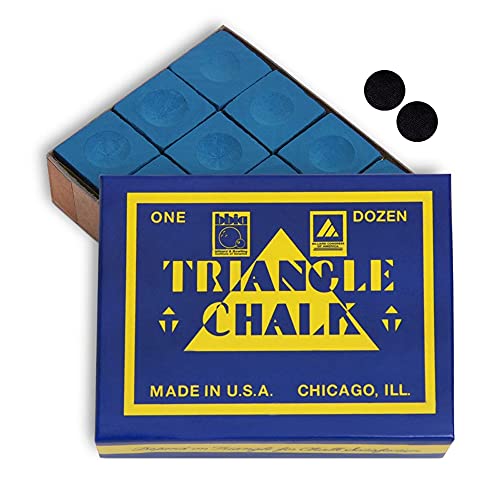 Triangle Billiard Pool Cue Chalk - 1 Dozen - Made in The USA + 2 pcs of Quality Billiard Pool Table Spots by Tweeten Fibre Co. - color: Blue