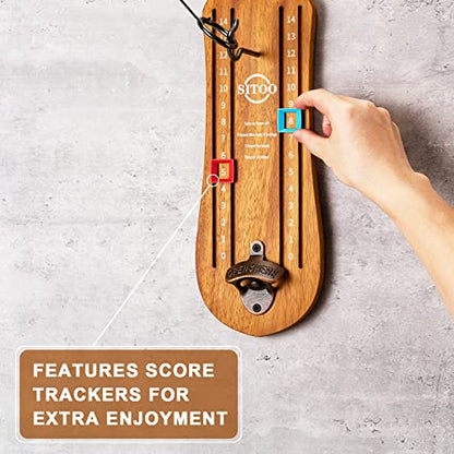 Hook and Ring Games with Bottle Opener, Ring Toss Game for Adults, Ring Toss Game for Indoor and Outdoor Use, Gifts for Men(Wood)