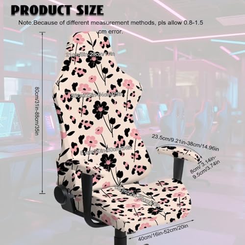 Flower Leopard Print Game Chair Cover with Armrest Covers Soft Comfy Breathable Computer & Gaming Chair Slipcover for Swivel Rotating Chairs, 4Pc/Set, Pink - color: Pink - Flower Leopard