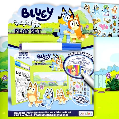 Bluey Imagine Ink Coloring and Stickers Set for Kids Road Trip & Travel Activity Includes Game Book, Sticker Sheet with Sticker Scenes