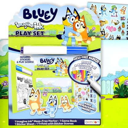 Bluey Imagine Ink Coloring and Stickers Set for Kids Road Trip & Travel Activity Includes Game Book, Sticker Sheet with Sticker Scenes