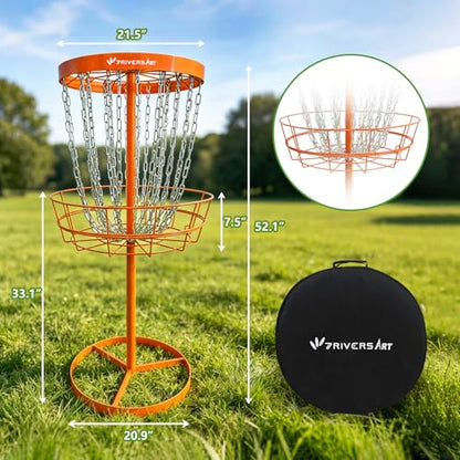 Portable Disc Golf Basket, 24-Chain, All-Weather Metal Disc Golf Goal with Heavy-Duty Carrying Bag, Easy Assembly for Backyard, Park & Outdoor Training - style: Orange